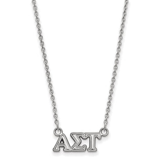 Sterling Silver Rhodium-plated LogoArt Alpha Sigma Tau Sorority Greek Letters Extra Small Pendant 18 inch Necklace