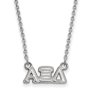 Sterling Silver Rhodium-plated LogoArt Alpha Xi Delta Sorority Greek Letters Extra Small Pendant 18 inch Necklace