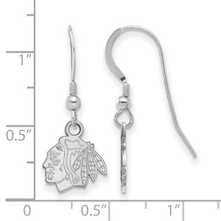 Sterling Silver Rhodium-plated NHL LogoArt Chicago Blackhawks Extra Small Dangle Earrings