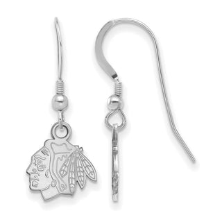 Sterling Silver Rhodium-plated NHL LogoArt Chicago Blackhawks Extra Small Dangle Earrings