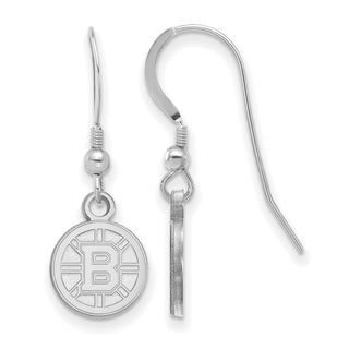 Sterling Silver Rhodium-plated NHL LogoArt Boston Bruins Extra Small Dangle Earrings