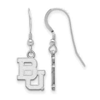 Sterling Silver Rhodium-plated LogoArt Baylor University Bears Small Dangle Wire Earrings