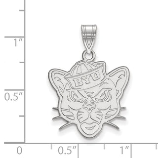 Sterling Silver Rhodium-plated LogoArt Brigham Young University Cougar Large Pendant