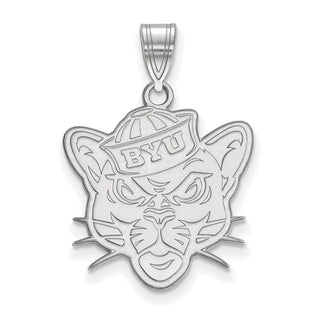 Sterling Silver Rhodium-plated LogoArt Brigham Young University Cougar Large Pendant