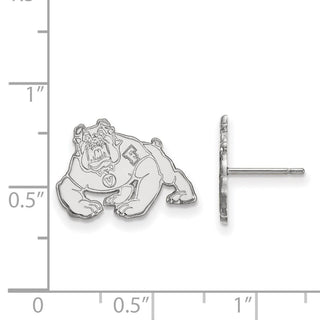Sterling Silver Rhodium-plated LogoArt California State University Fresno Bulldog Small Post Earrings
