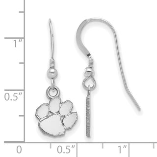 Sterling Silver Rhodium-plated LogoArt Clemson University Tiger Paw Extra Small Dangle Wire Earrings