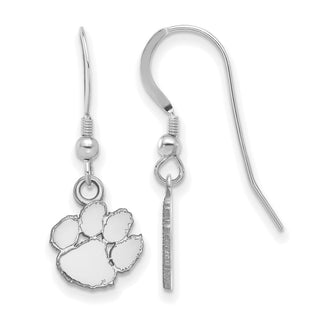 Sterling Silver Rhodium-plated LogoArt Clemson University Tiger Paw Extra Small Dangle Wire Earrings