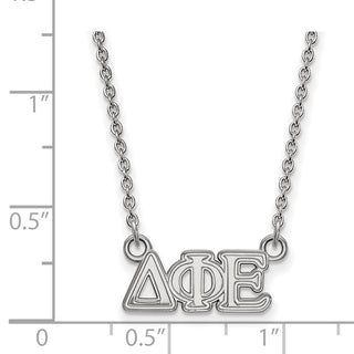 Sterling Silver Rhodium-plated LogoArt Delta Phi Epsilon Sorority Greek Letters Extra Small Pendant 18 inch Necklace