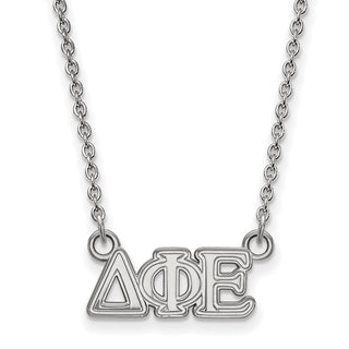 Sterling Silver Rhodium-plated LogoArt Delta Phi Epsilon Sorority Greek Letters Extra Small Pendant 18 inch Necklace