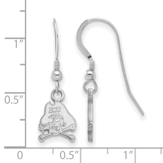 Sterling Silver Rhodium-plated LogoArt East Carolina University Pirate Extra Small Dangle Wire Earrings SS006ECU