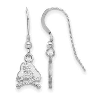 Sterling Silver Rhodium-plated LogoArt East Carolina University Pirate Extra Small Dangle Wire Earrings SS006ECU