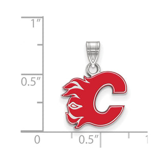 Sterling Silver Rhodium-plated LogoArt Calgary Flames Letter C Small Enameled Pendant