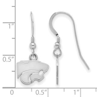 Sterling Silver Rhodium-plated LogoArt Kansas State University Wildcat Extra Small Dangle Wire Earrings