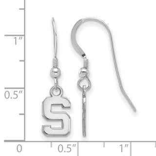 Sterling Silver Rhodium-plated LogoArt Michigan State University Letter S Extra Small Dangle Wire Earrings