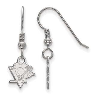 Sterling Silver Rhodium-plated NHL LogoArt Pittsburgh Penguins Extra Small Dangle Wire Earrings