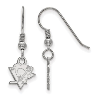 Sterling Silver Rhodium-plated NHL LogoArt Pittsburgh Penguins Extra Small Dangle Wire Earrings