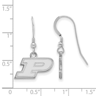 Sterling Silver Rhodium-plated LogoArt Purdue University Letter P Extra Small Dangle Wire Earrings
