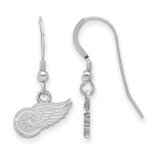 Sterling Silver Rhodium-plated NHL LogoArt Detroit Red Wings Extra Small Dangle Wire Earrings