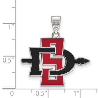 Sterling Silver Rhodium-plated LogoArt San Diego State University Large Enameled Pendant