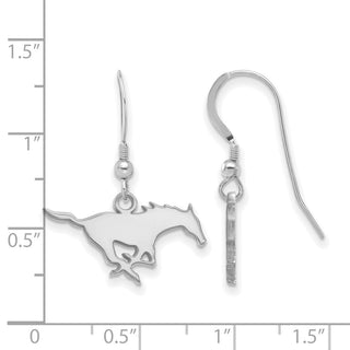 Sterling Silver Rhodium-plated LogoArt Southern Methodist University Mustang Small Dangle Wire Earrings