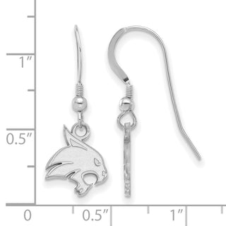 Sterling Silver Rhodium-plated LogoArt Texas State University Bobcat Small Dangle Wire Earrings