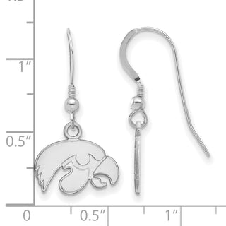 Sterling Silver Rhodium-plated LogoArt University of Iowa Hawk Extra Small Dangle Wire Earrings