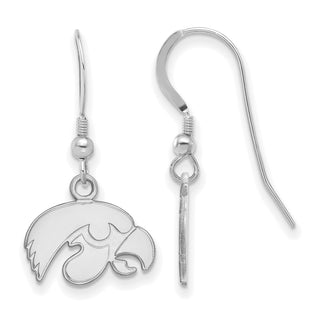 Sterling Silver Rhodium-plated LogoArt University of Iowa Hawk Extra Small Dangle Wire Earrings