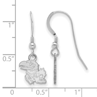 Sterling Silver Rhodium-plated LogoArt University of Kansas Jayhawk Extra Small Dangle Wire Earrings SS006UKS