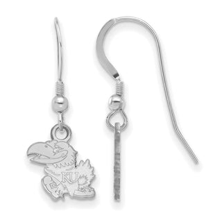 Sterling Silver Rhodium-plated LogoArt University of Kansas Jayhawk Extra Small Dangle Wire Earrings SS006UKS