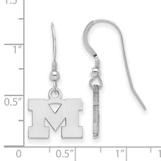 Sterling Silver Rhodium-plated LogoArt University of Michigan Letter M Extra Small Dangle Wire Earrings