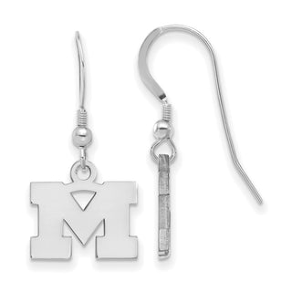 Sterling Silver Rhodium-plated LogoArt University of Michigan Letter M Extra Small Dangle Wire Earrings