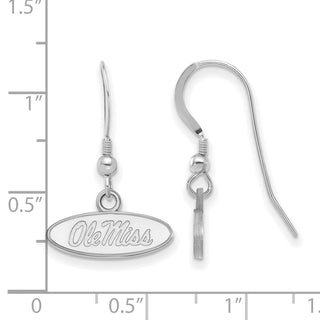 Sterling Silver Rhodium-plated LogoArt University of Mississippi Ole Miss Oval Extra Small Dangle Wire Earrings