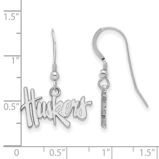 Sterling Silver Rhodium-plated LogoArt University of Nebraska Huskers Small Dangle Wire Earrings