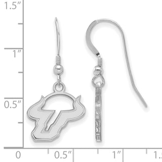 Sterling Silver Rhodium-plated LogoArt University of South Florida Bull Small Dangle Wire Earrings