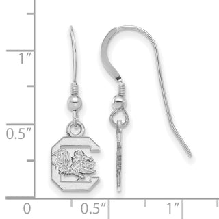 Sterling Silver Rhodium-plated LogoArt University of South Carolina Extra Small Dangle Wire Earrings