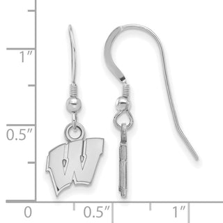 Sterling Silver Rhodium-plated LogoArt University of Wisconsin Letter W Extra Small Dangle Wire Earrings