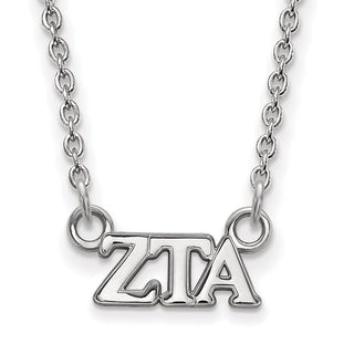 Sterling Silver Rhodium-plated LogoArt Zeta Tau Alpha Sorority Greek Letters Extra Small Pendant 18 inch Necklace