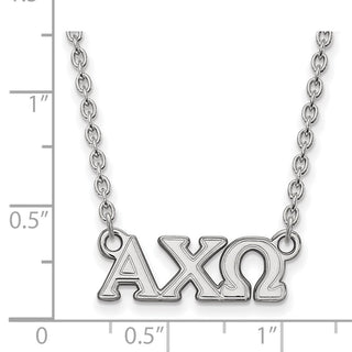 Sterling Silver Rhodium-plated LogoArt Alpha Chi Omega Sorority Greek Letters Small Pendant 18 inch Necklace