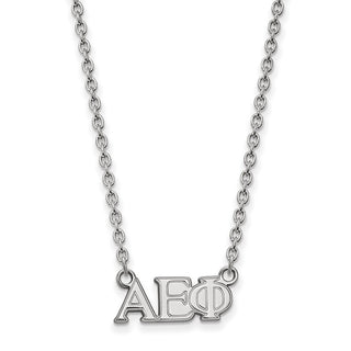 Sterling Silver Rhodium-plated LogoArt Alpha Epsilon Phi Sorority Greek Letters Medium Pendant 18 inch Necklace
