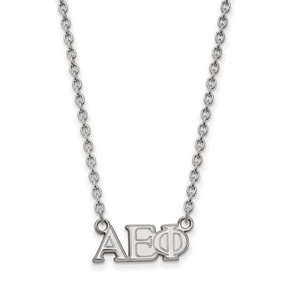 Sterling Silver Rhodium-plated LogoArt Alpha Epsilon Phi Sorority Greek Letters Medium Pendant 18 inch Necklace