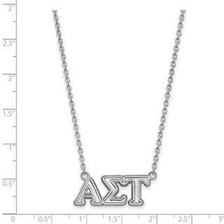 Sterling Silver Rhodium-plated LogoArt Alpha Sigma Tau Sorority Greek Letters Medium Pendant 18 inch Necklace