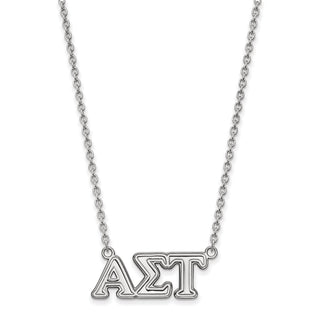 Sterling Silver Rhodium-plated LogoArt Alpha Sigma Tau Sorority Greek Letters Medium Pendant 18 inch Necklace