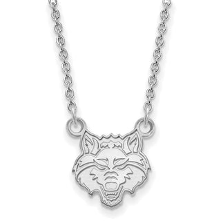 14k White Gold LogoArt Arkansas State University Wolf Small Pendant 18 inch Necklace