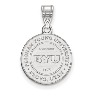 Sterling Silver Rhodium-plated LogoArt Brigham Young University Medium Crest Pendant