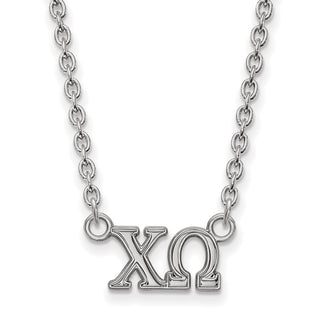 Sterling Silver Rhodium-plated LogoArt Chi Omega Sorority Greek Letters Medium Pendant 18 inch Necklace