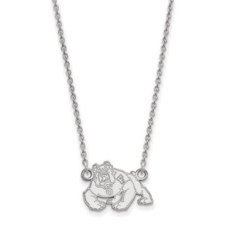 Sterling Silver Rhodium-plated LogoArt California State University Fresno Bulldog Small Pendant 18 inch Necklace