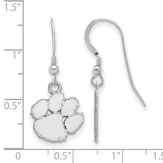 Sterling Silver Rhodium-plated LogoArt Clemson University Tiger Paw Small Dangle Wire Earrings