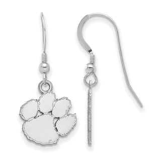 Sterling Silver Rhodium-plated LogoArt Clemson University Tiger Paw Small Dangle Wire Earrings