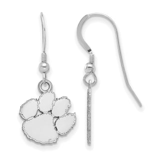 Sterling Silver Rhodium-plated LogoArt Clemson University Tiger Paw Small Dangle Wire Earrings