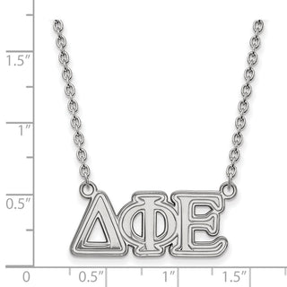 Sterling Silver Rhodium-plated LogoArt Delta Phi Epsilon Sorority Greek Letters Medium Pendant 18 inch Necklace